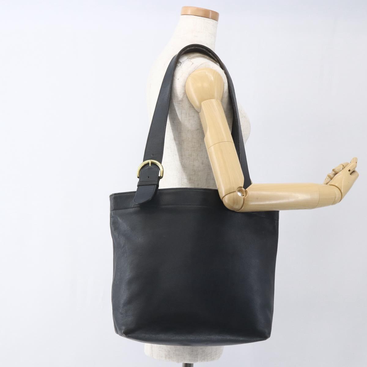 Coach Tote Bag Leather Black Gold Auth am9267