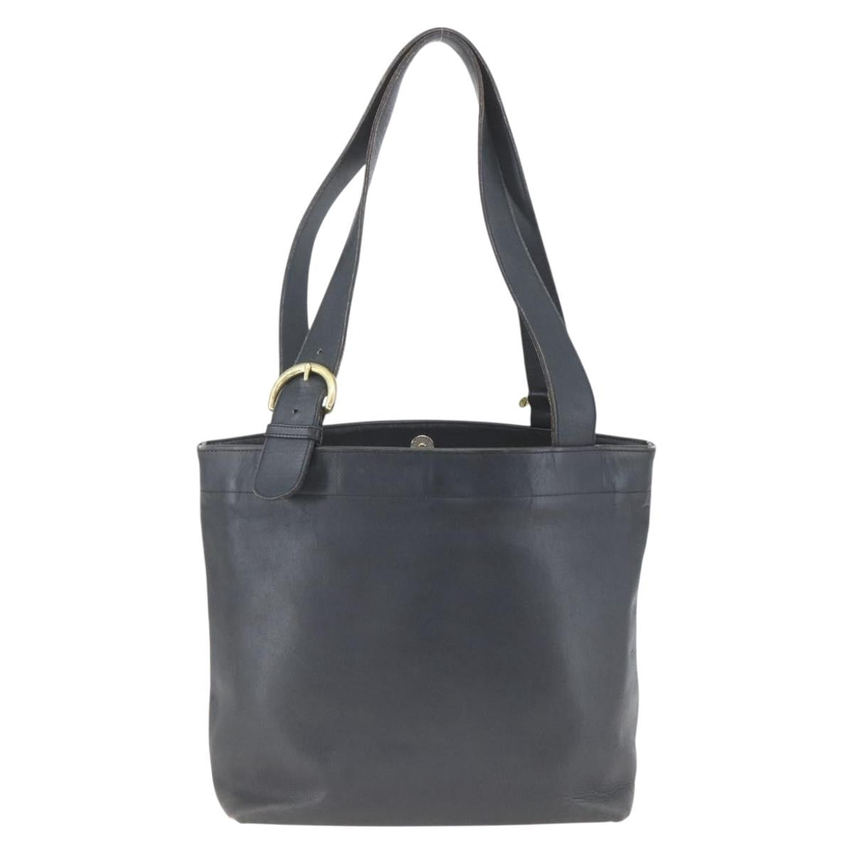 Coach Tote Bag Leather Black Gold Auth am9267