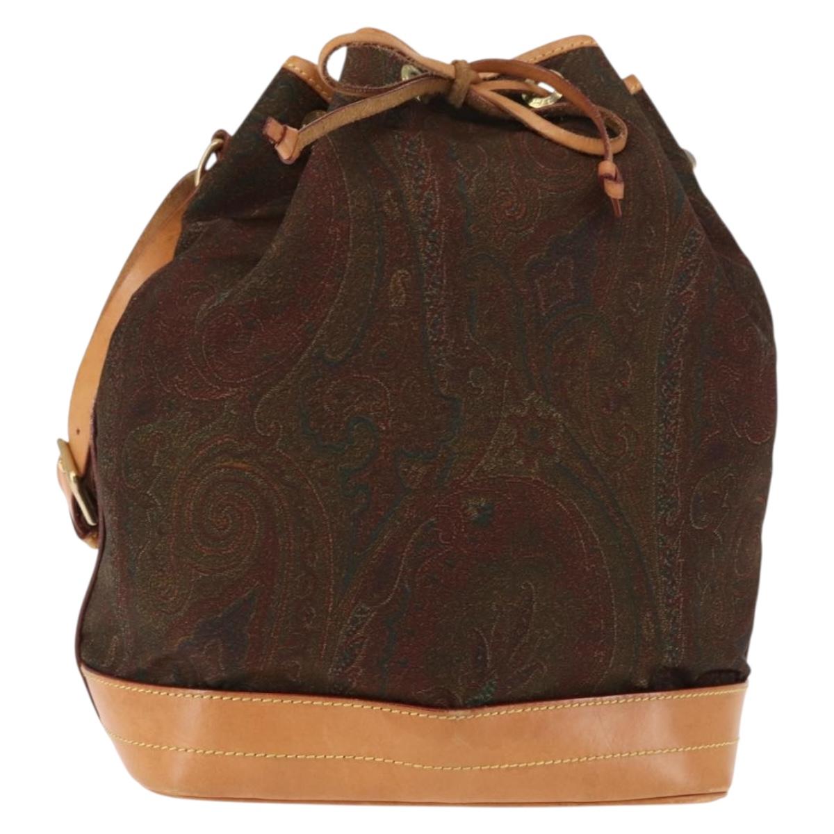 ETRO Paisley Shoulder Bag Nylon Brown Gold Auth am9273