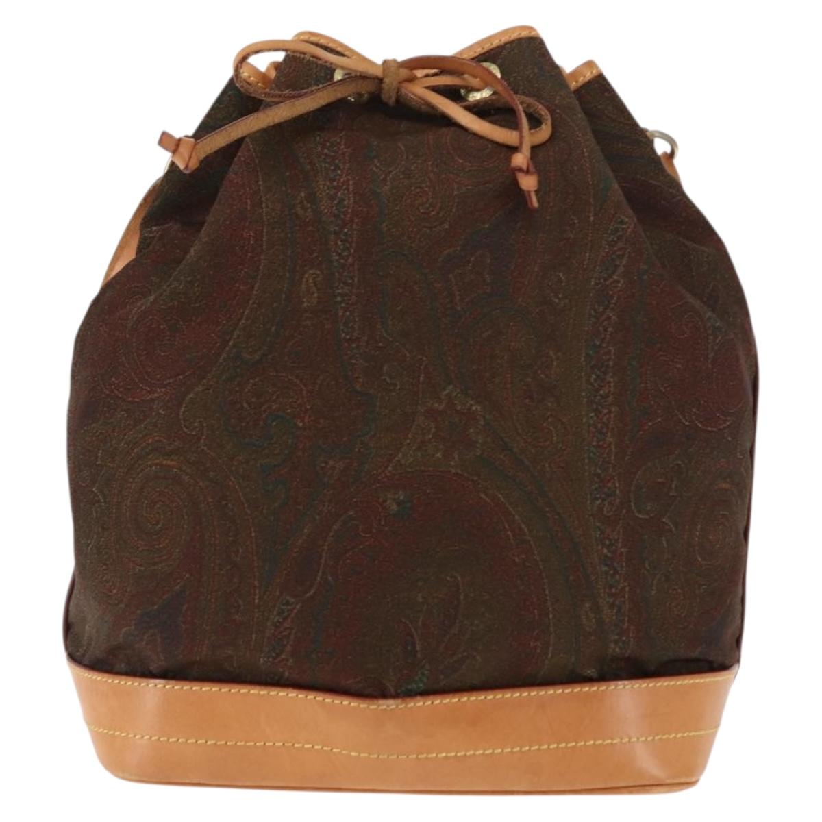 ETRO Paisley Shoulder Bag Nylon Brown Gold Auth am9273