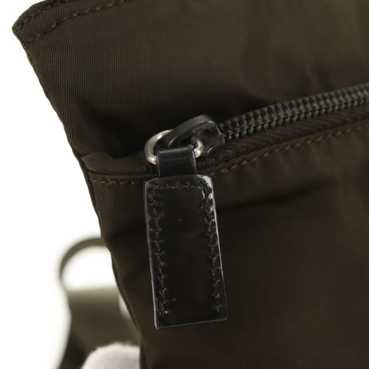 PRADA Pouch Shoulder Bag Nylon Khaki Silver Auth am9274V