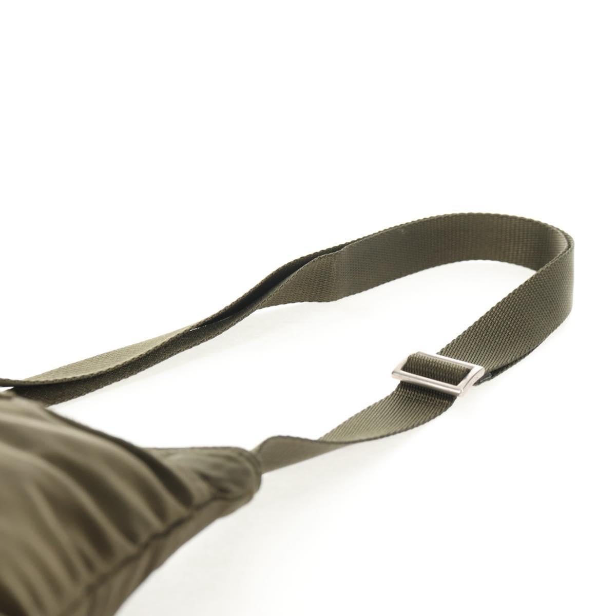 PRADA Pouch Shoulder Bag Nylon Khaki Silver Auth am9274V