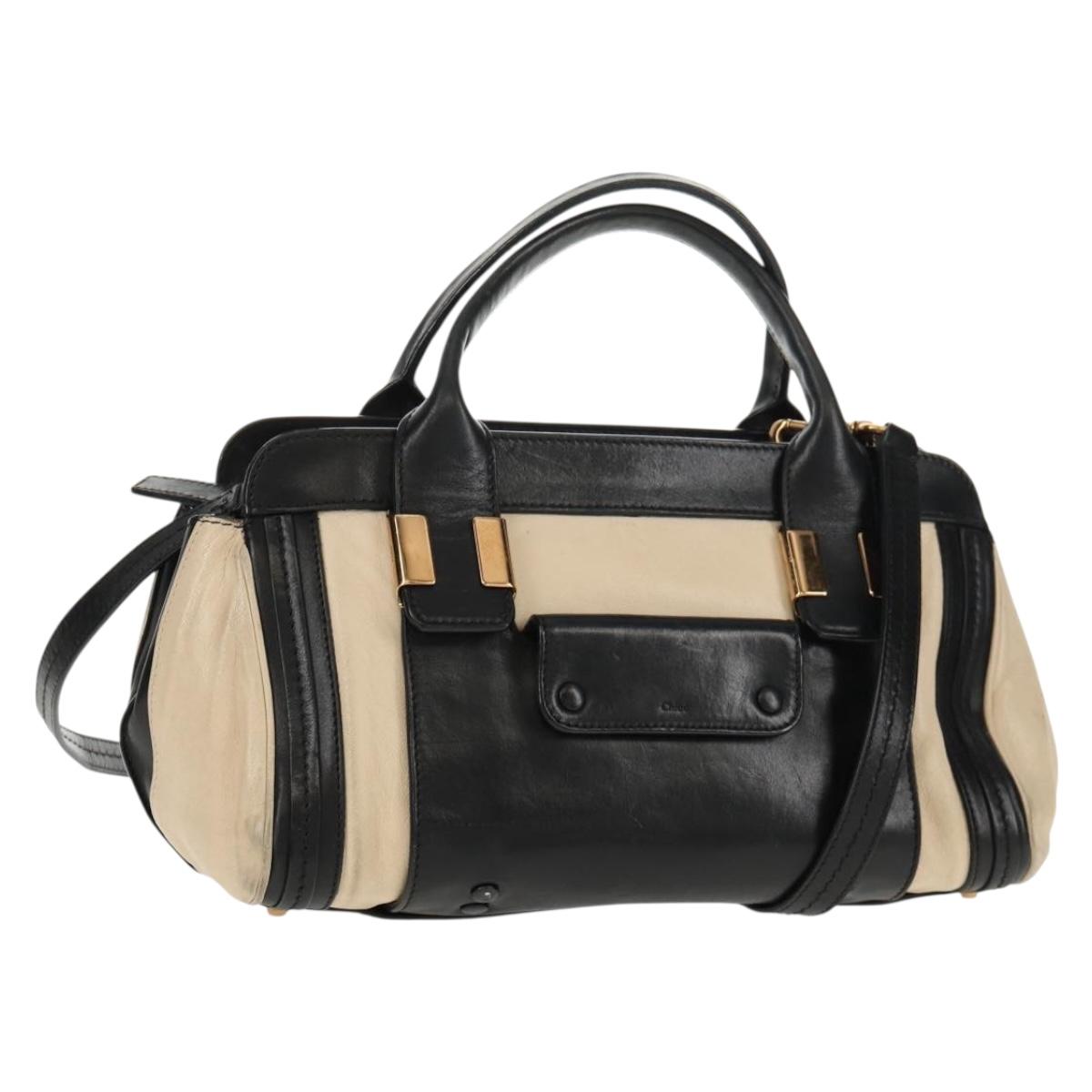 Chloe Little Alice Hand Bag Leather 2way Beige Gold Auth am9275