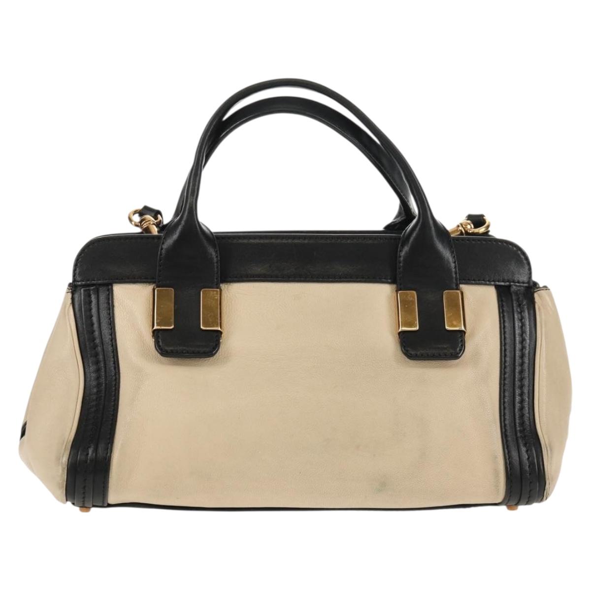 Chloe Little Alice Hand Bag Leather 2way Beige Gold Auth am9275