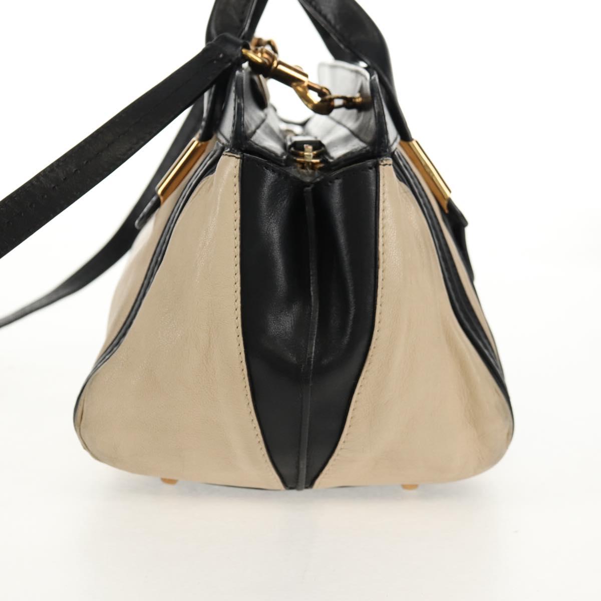 Chloe Little Alice Hand Bag Leather 2way Beige Gold Auth am9275