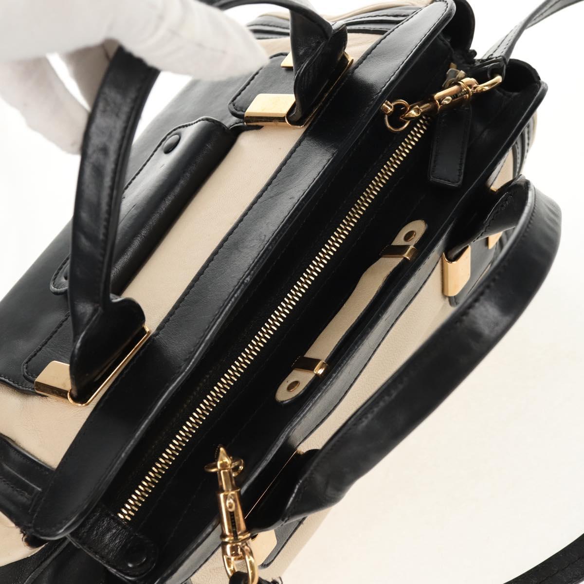 Chloe Little Alice Hand Bag Leather 2way Beige Gold Auth am9275