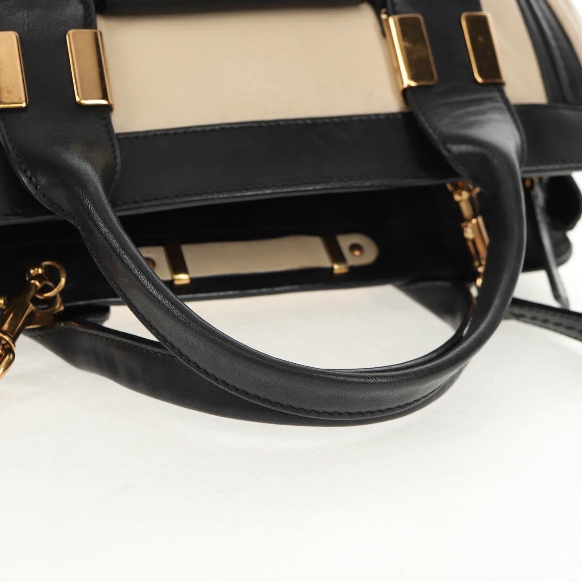 Chloe Little Alice Hand Bag Leather 2way Beige Gold Auth am9275