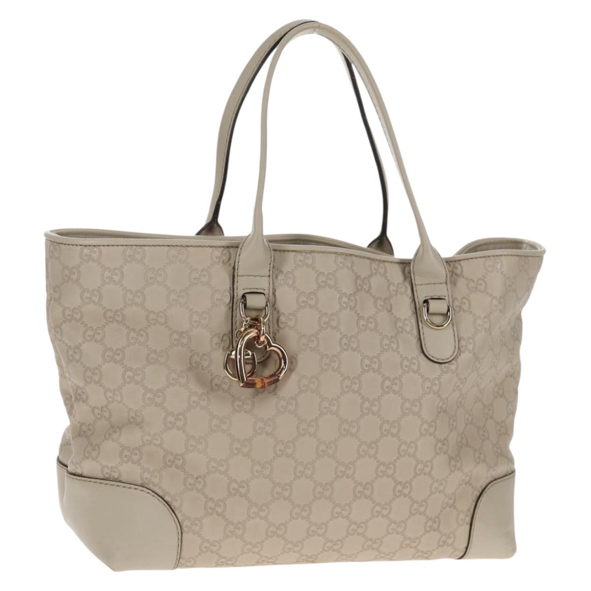 GUCCI GG Canvas Guccissima Tote Bag Leather White Gold 269956 Auth am9290V