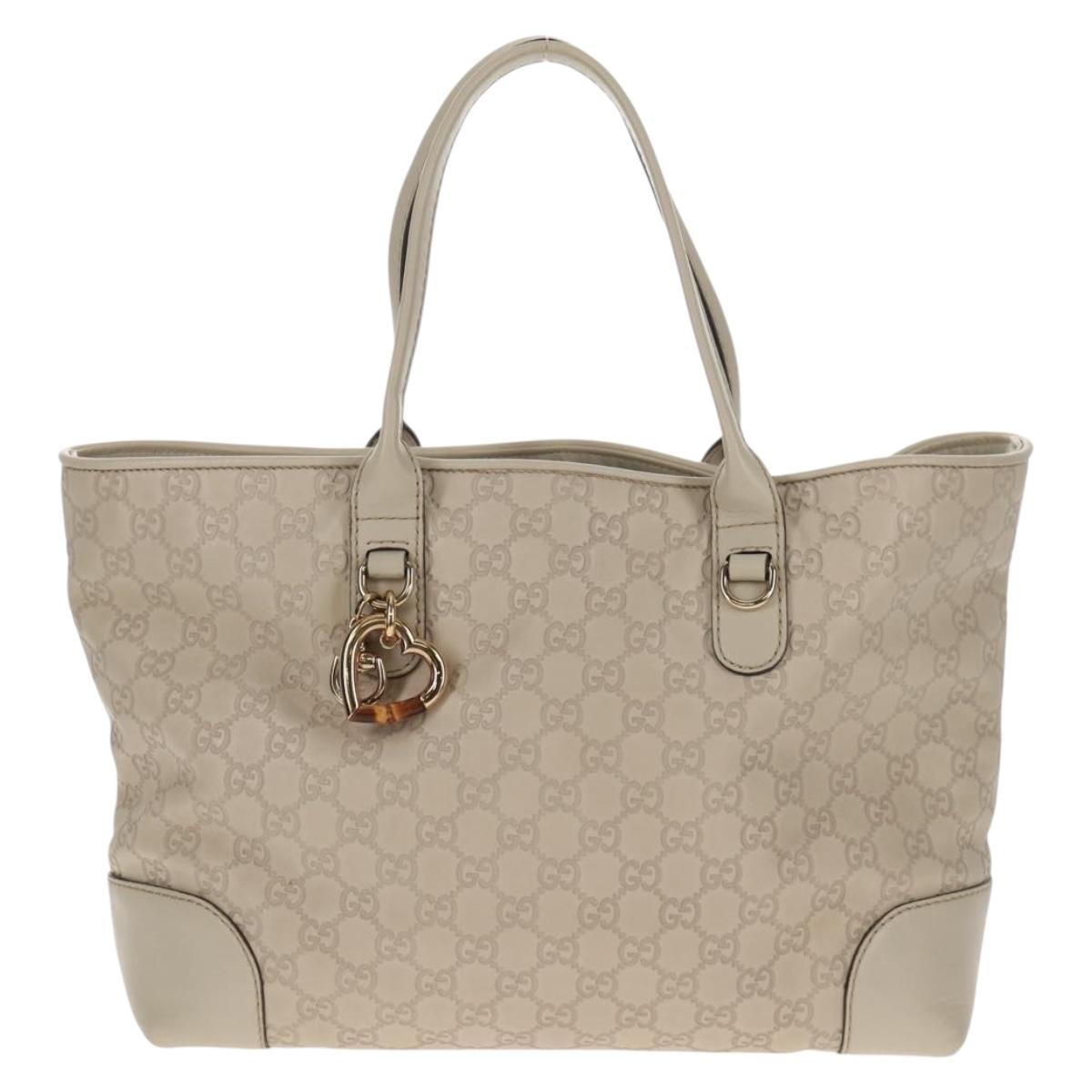 GUCCI GG Canvas Guccissima Tote Bag Leather White Gold 269956 Auth am9290V