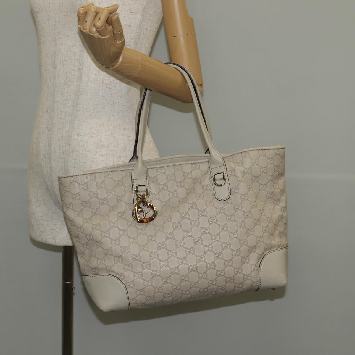 GUCCI GG Canvas Guccissima Tote Bag Leather White Gold 269956 Auth am9290V