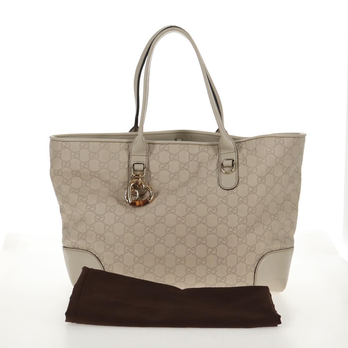 GUCCI GG Canvas Guccissima Tote Bag Leather White Gold 269956 Auth am9290V