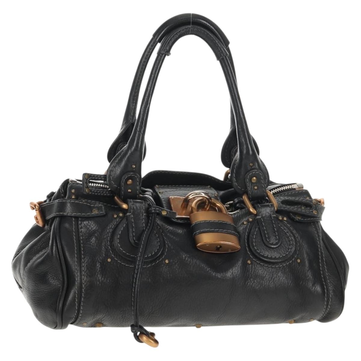 Chloe Paddington Shoulder Bag Leather Black Gold Auth am9291V