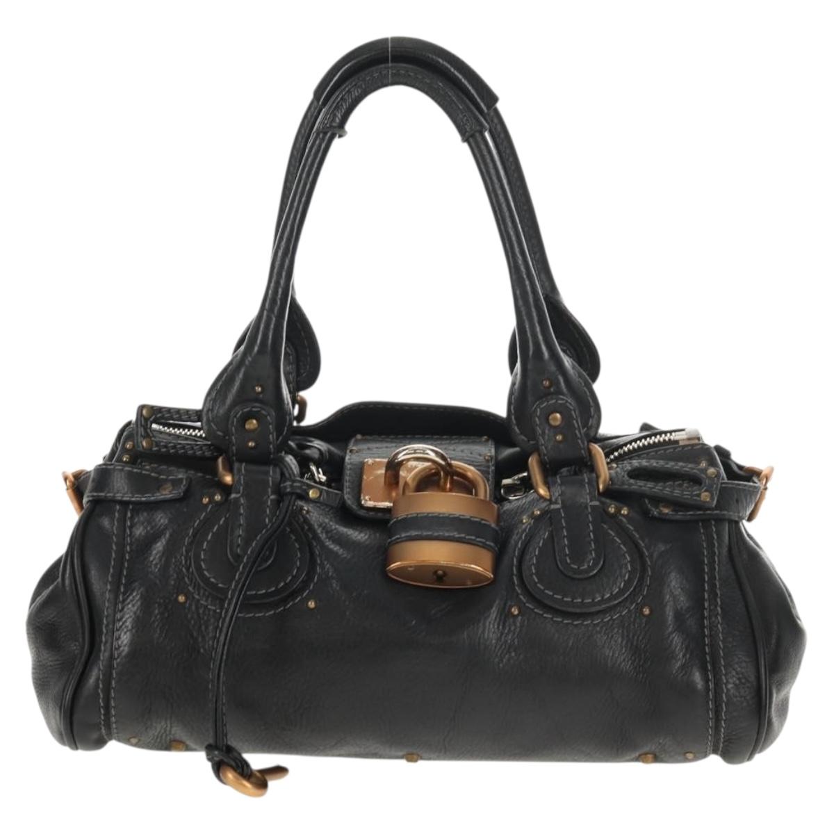 Chloe Paddington Shoulder Bag Leather Black Gold Auth am9291V