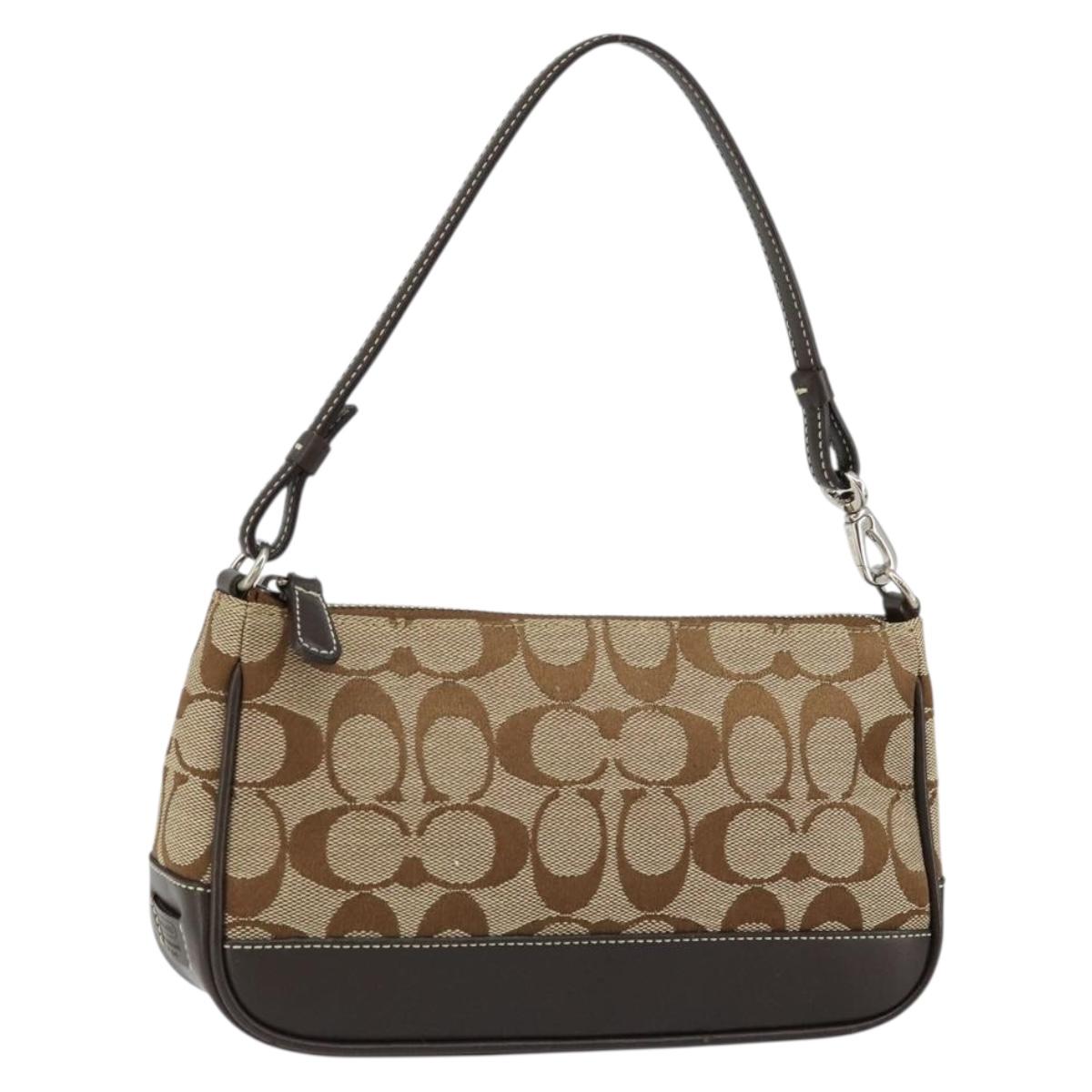 Coach Signature Accessory Pouch Canvas Beige Silver Auth am9293