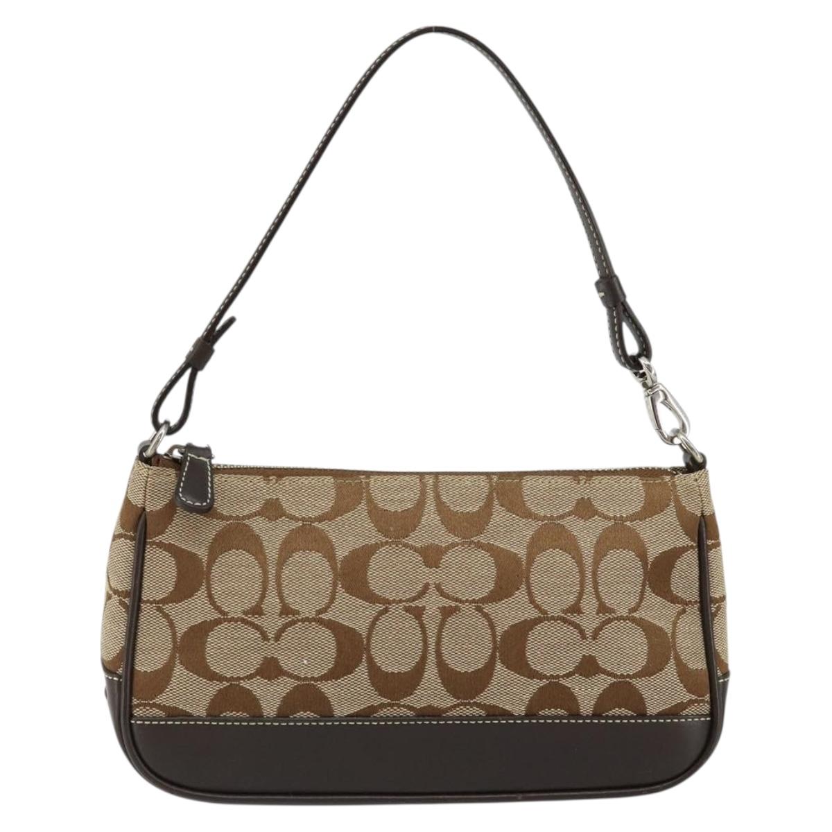 Coach Signature Accessory Pouch Canvas Beige Silver Auth am9293