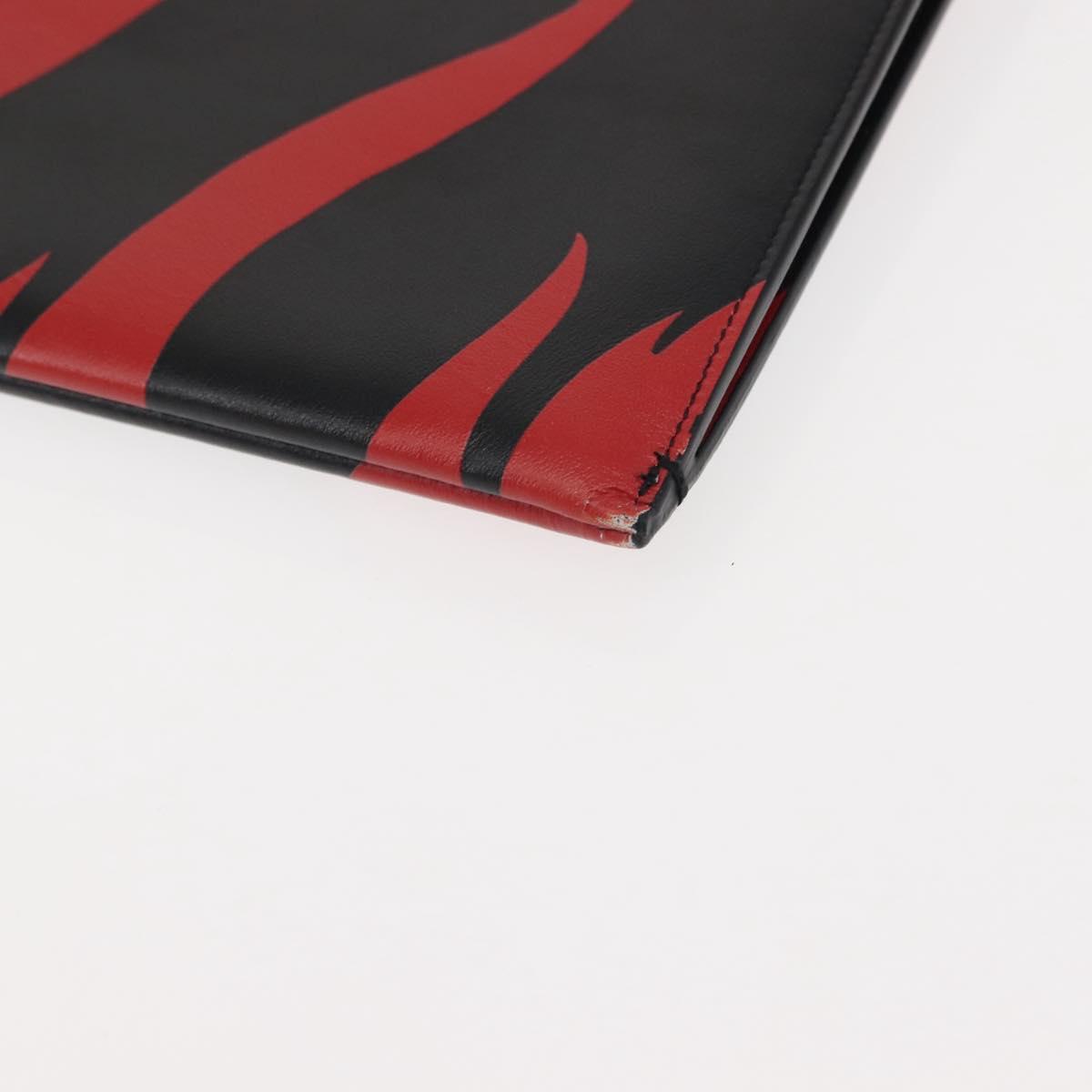 SAINT LAURENT Clutch Bag Leather Black Silver Auth am9294