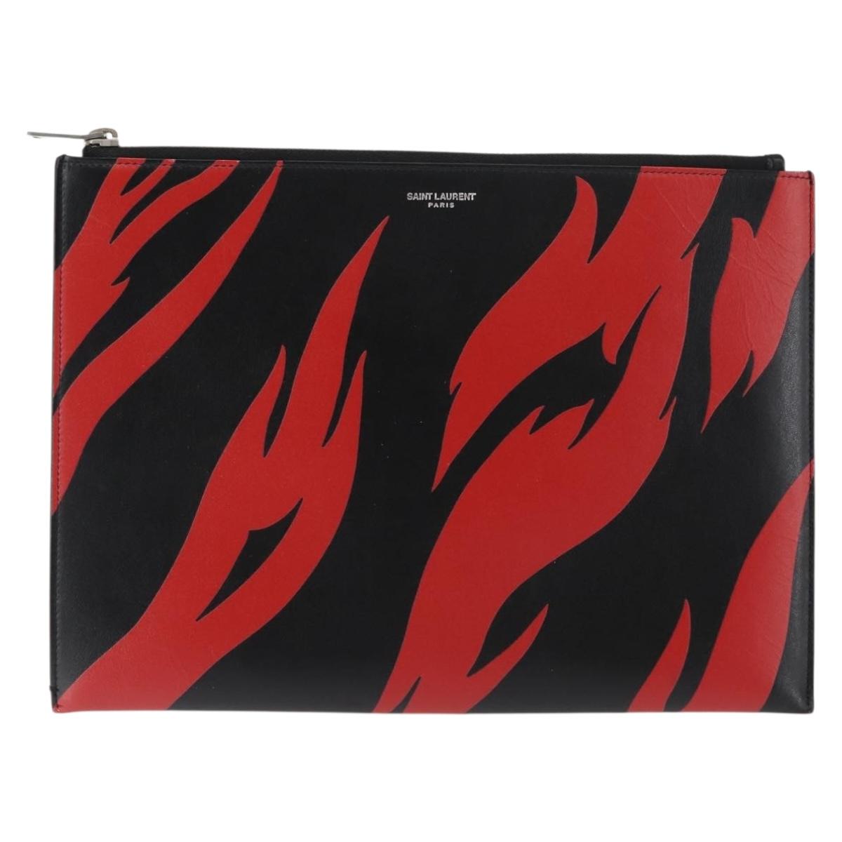 SAINT LAURENT Clutch Bag Leather Black Silver Auth am9294