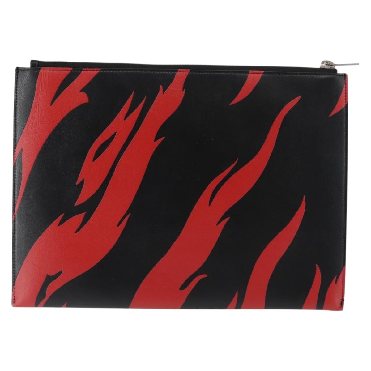 SAINT LAURENT Clutch Bag Leather Black Silver Auth am9294