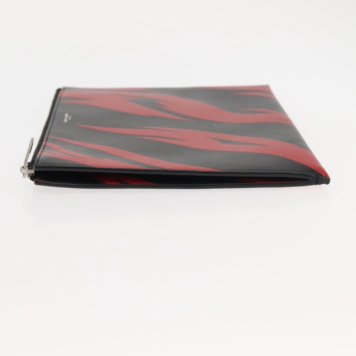 SAINT LAURENT Clutch Bag Leather Black Silver Auth am9294