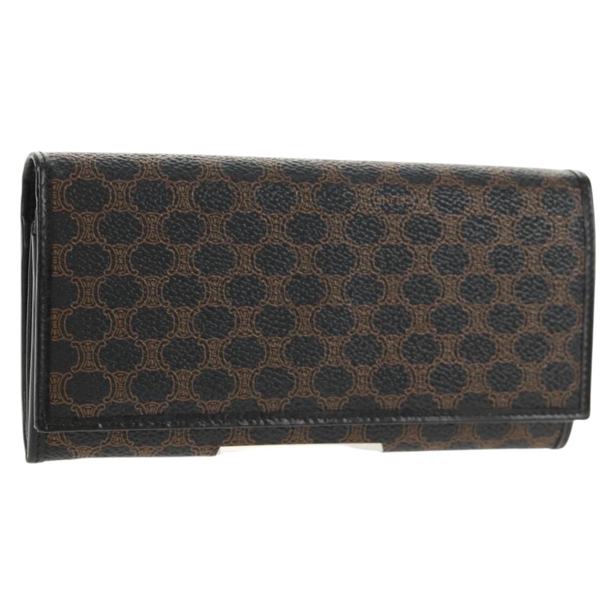 CELINE Macadam Canvas Long Wallet PVC Leather Black Auth am9298V