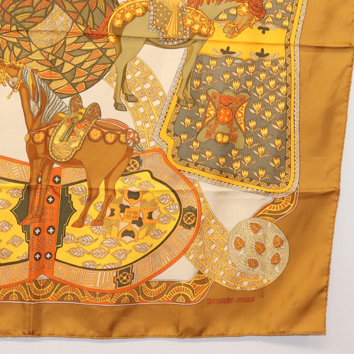 HERMES Carre 90 Scarf ""ART des STEPPES"" Silk Brown Auth am9303