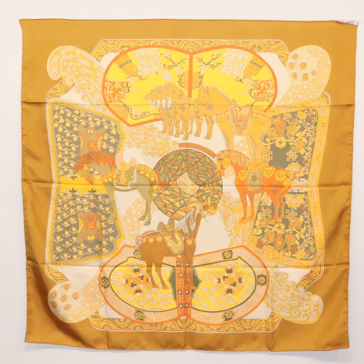 HERMES Carre 90 Scarf ""ART des STEPPES"" Silk Brown Auth am9303
