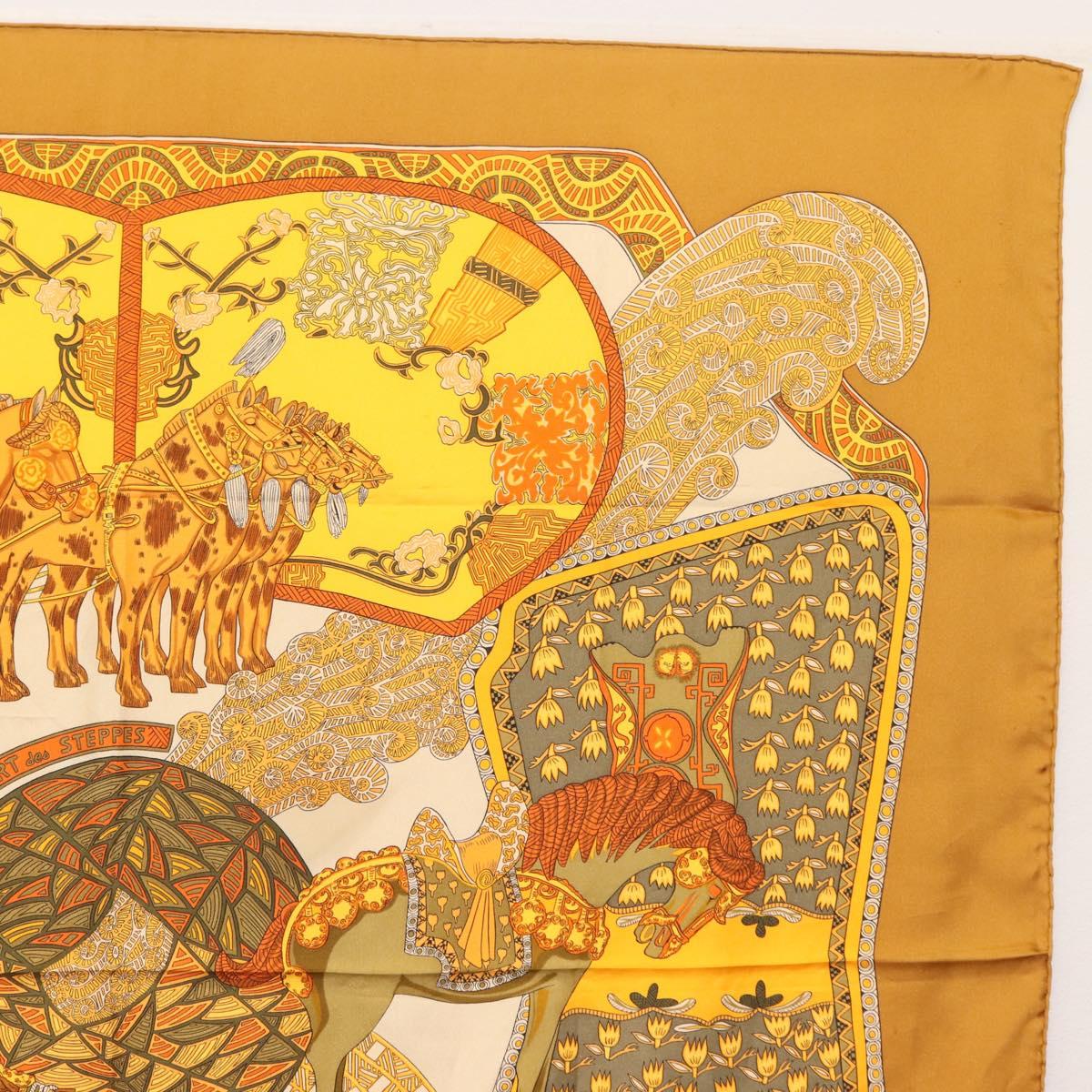 HERMES Carre 90 Scarf ""ART des STEPPES"" Silk Brown Auth am9303
