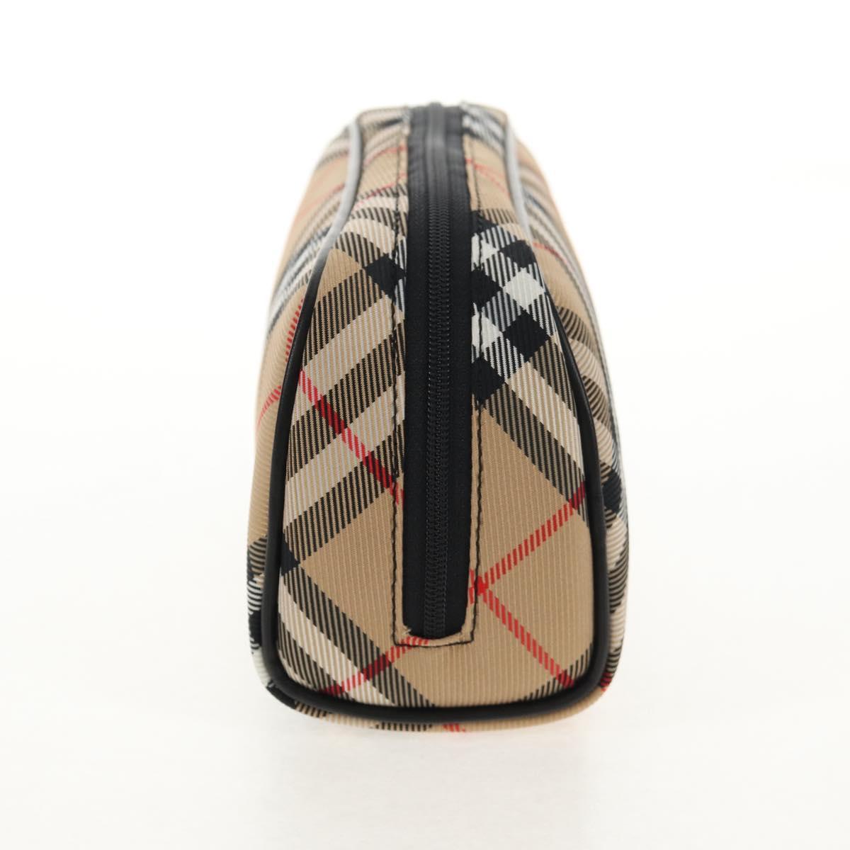 BURBERRY Nova Check Pouch Canvas Beige Silver Auth am9306V