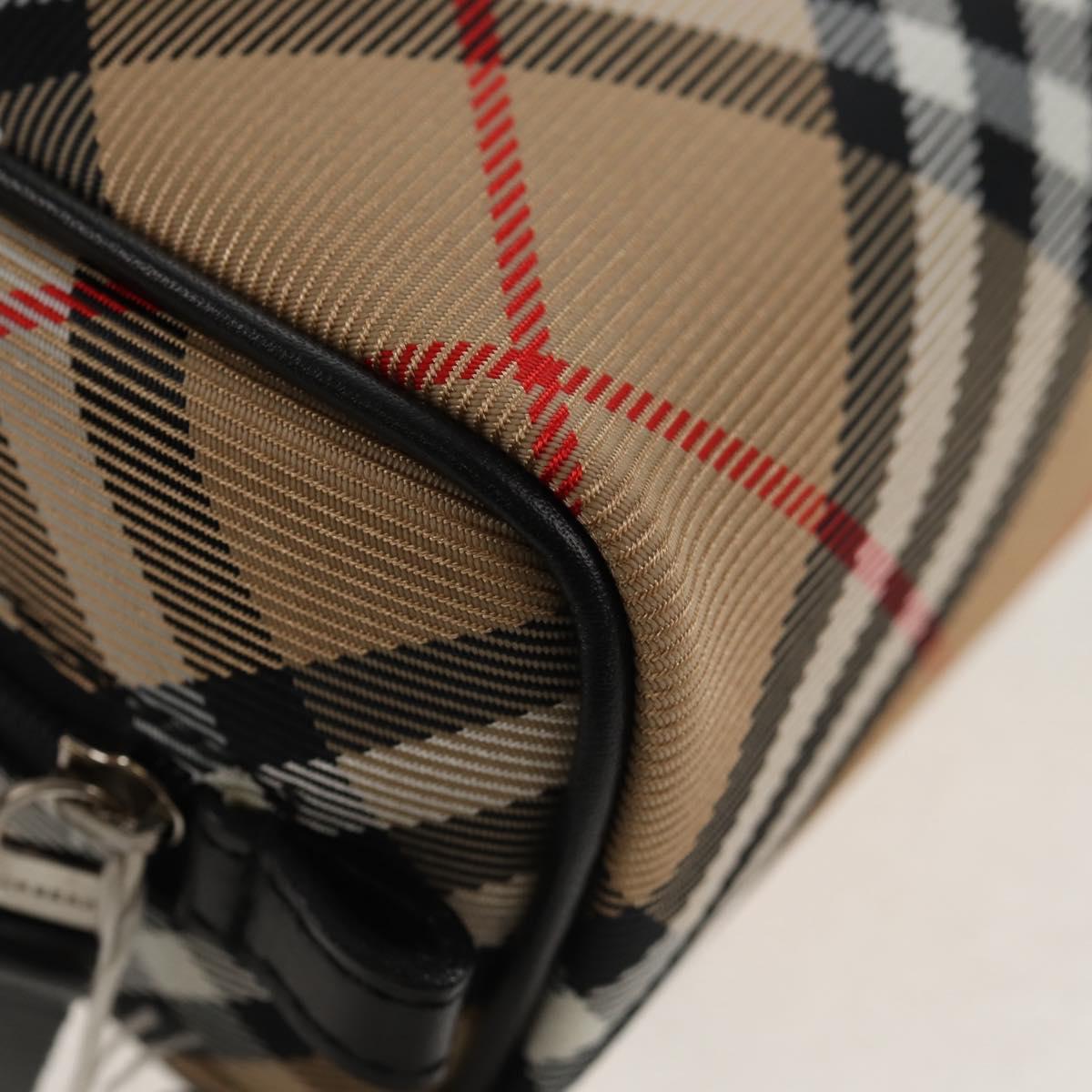 BURBERRY Nova Check Pouch Canvas Beige Silver Auth am9306V