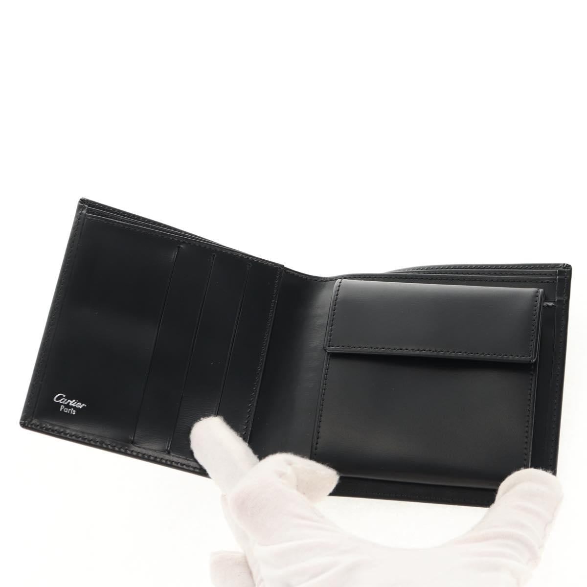 CARTIER Bifold Wallet Leather Black Auth am9307V