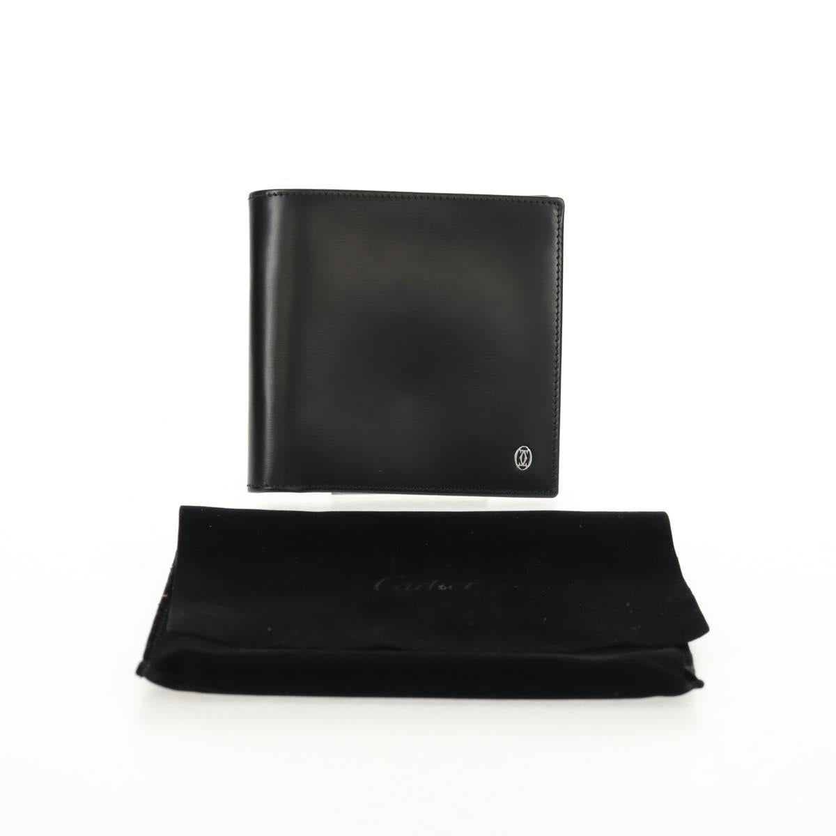 CARTIER Bifold Wallet Leather Black Auth am9307V