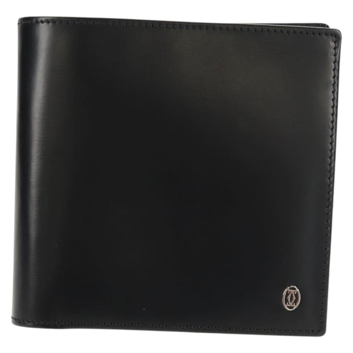 CARTIER Bifold Wallet Leather Black Auth am9307V
