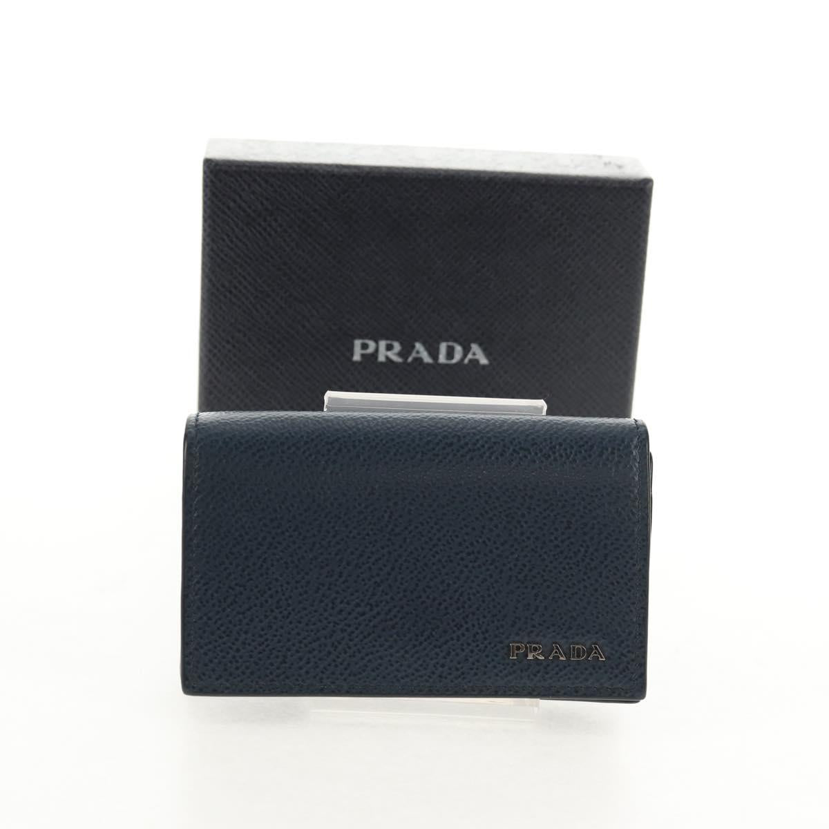 PRADA Card Case Leather Navy Auth am9308V