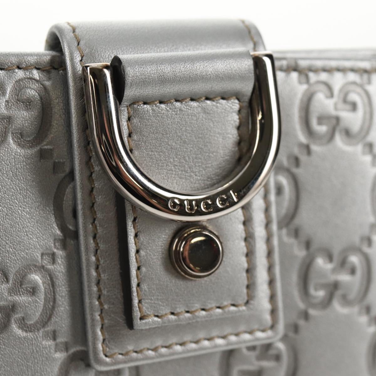 GUCCI GG Canvas Abbey Guccissima Bifold Wallet Leather Silver 154205 Auth am9314V