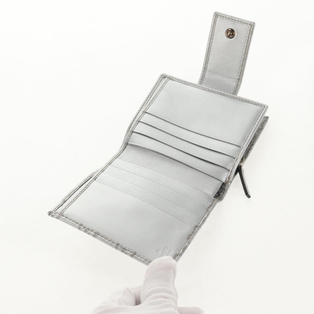 GUCCI GG Canvas Abbey Guccissima Bifold Wallet Leather Silver 154205 Auth am9314V