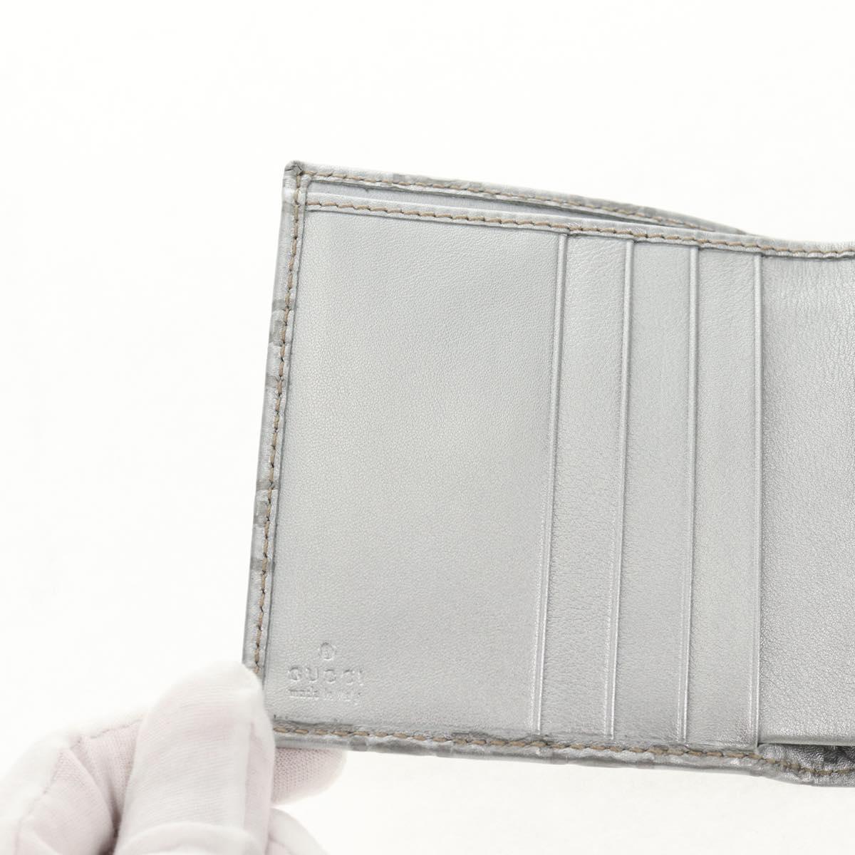 GUCCI GG Canvas Abbey Guccissima Bifold Wallet Leather Silver 154205 Auth am9314V