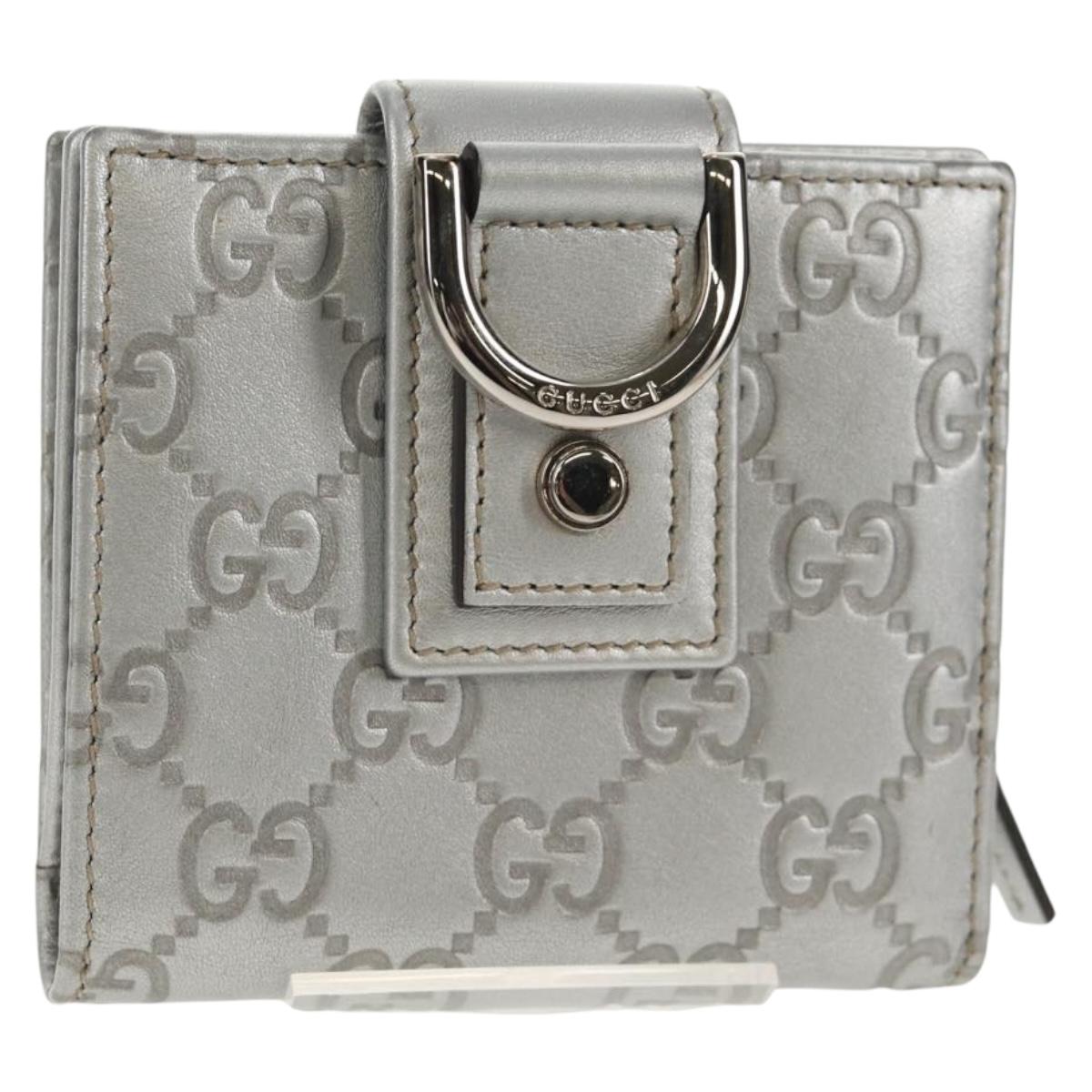GUCCI GG Canvas Abbey Guccissima Bifold Wallet Leather Silver 154205 Auth am9314V