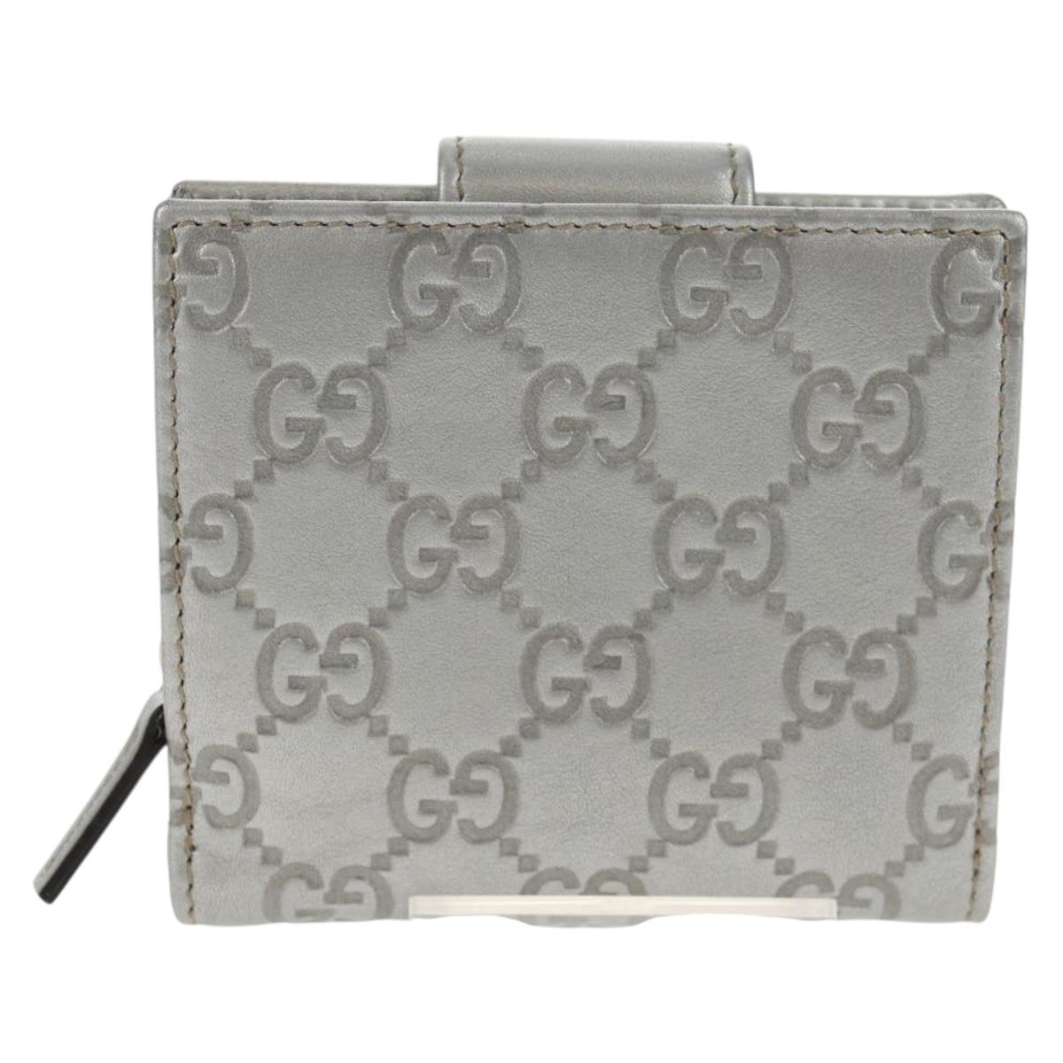 GUCCI GG Canvas Abbey Guccissima Bifold Wallet Leather Silver 154205 Auth am9314V