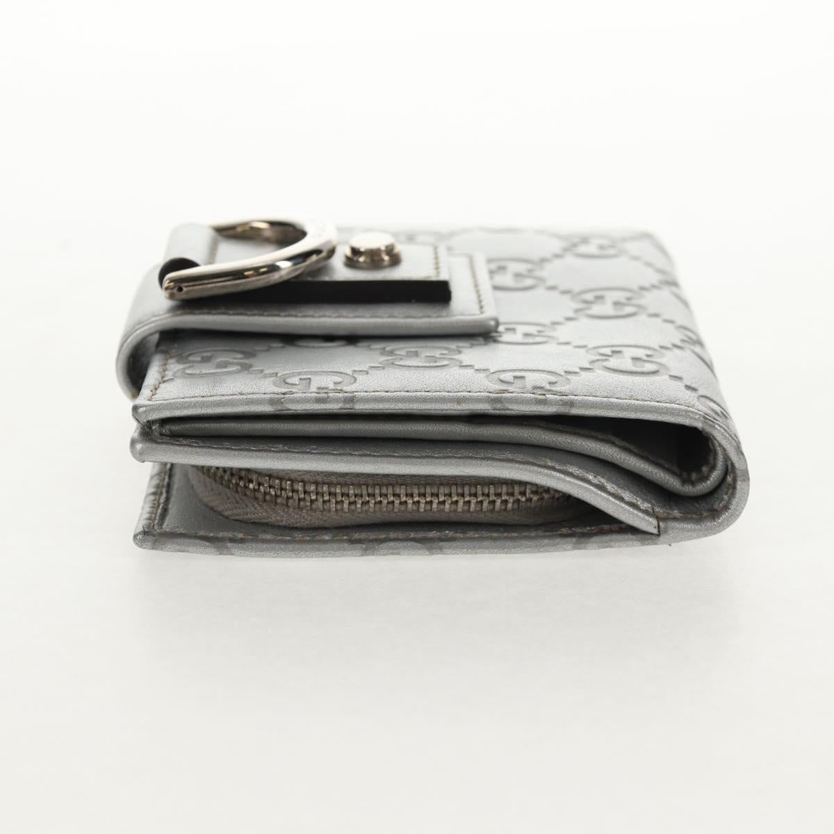 GUCCI GG Canvas Abbey Guccissima Bifold Wallet Leather Silver 154205 Auth am9314V