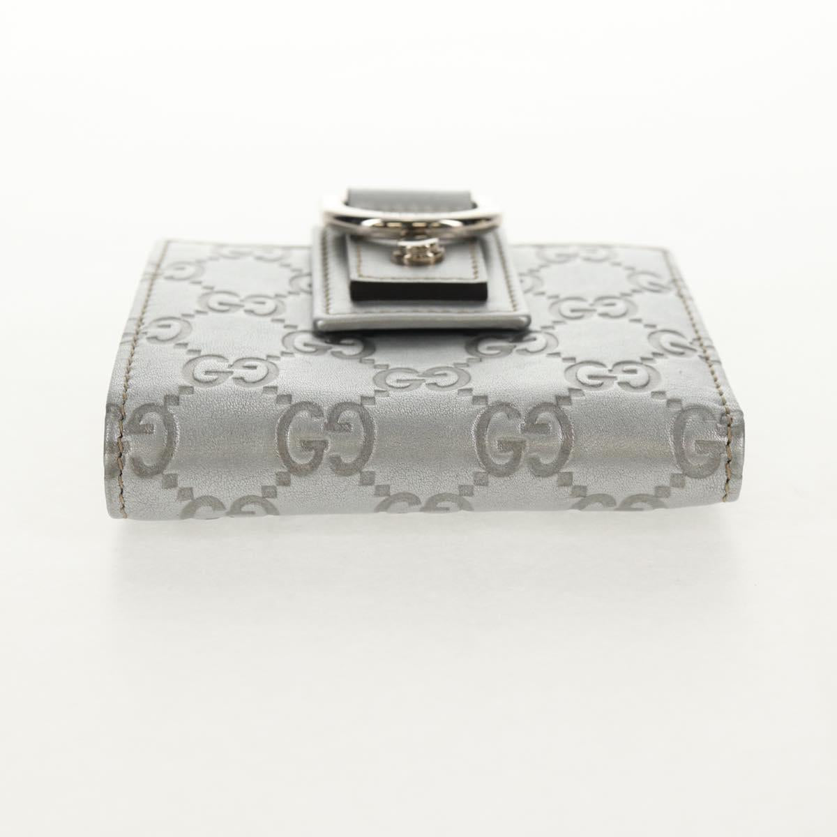 GUCCI GG Canvas Abbey Guccissima Bifold Wallet Leather Silver 154205 Auth am9314V