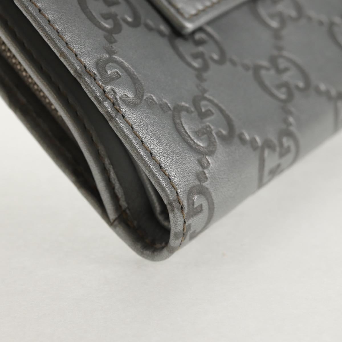 GUCCI GG Canvas Abbey Guccissima Bifold Wallet Leather Silver 154205 Auth am9314V