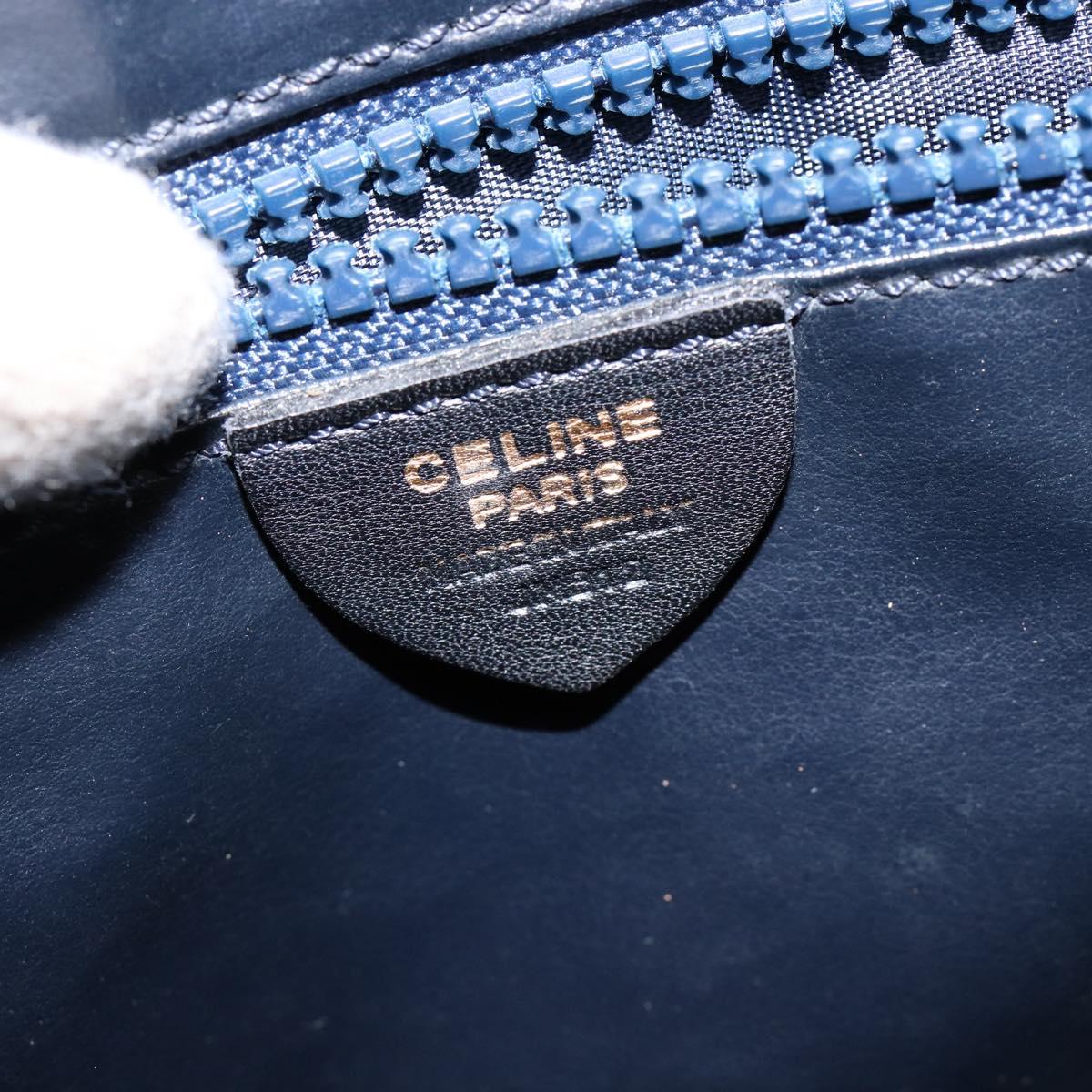 CELINE Shoulder Bag Leather Navy Gold Auth am9321