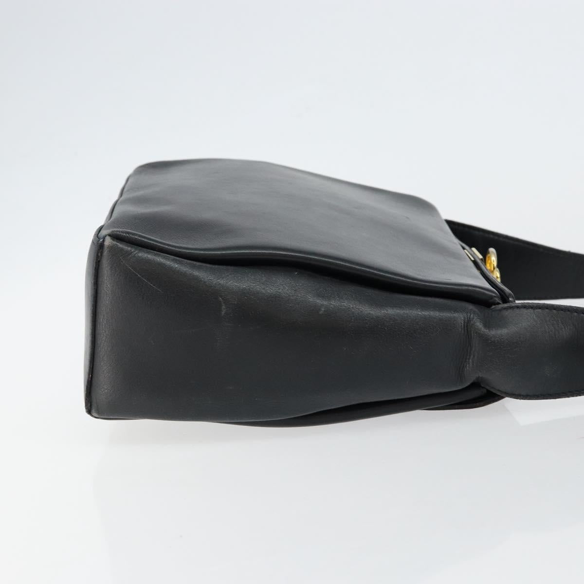 CELINE Shoulder Bag Leather Navy Gold Auth am9321