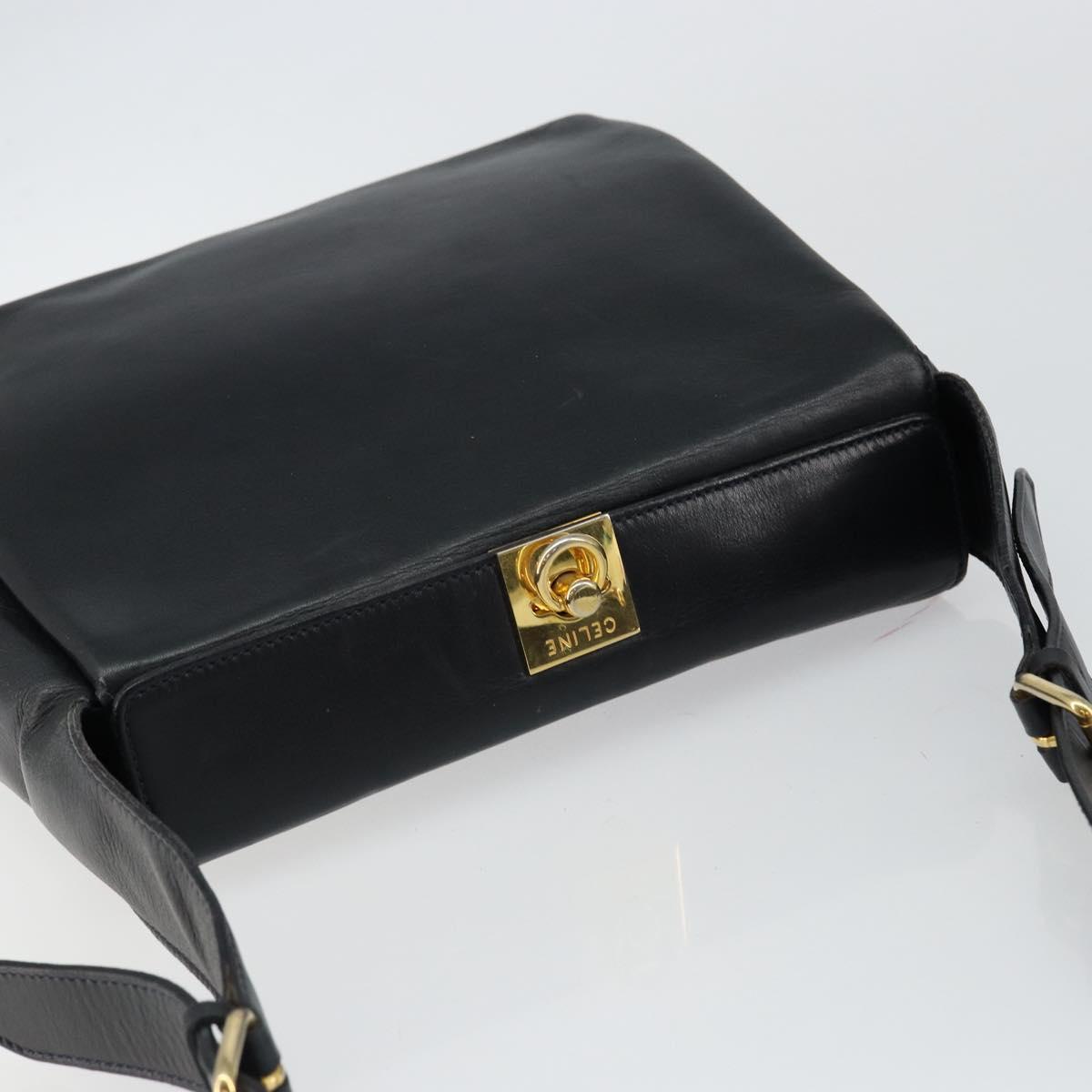 CELINE Shoulder Bag Leather Navy Gold Auth am9321