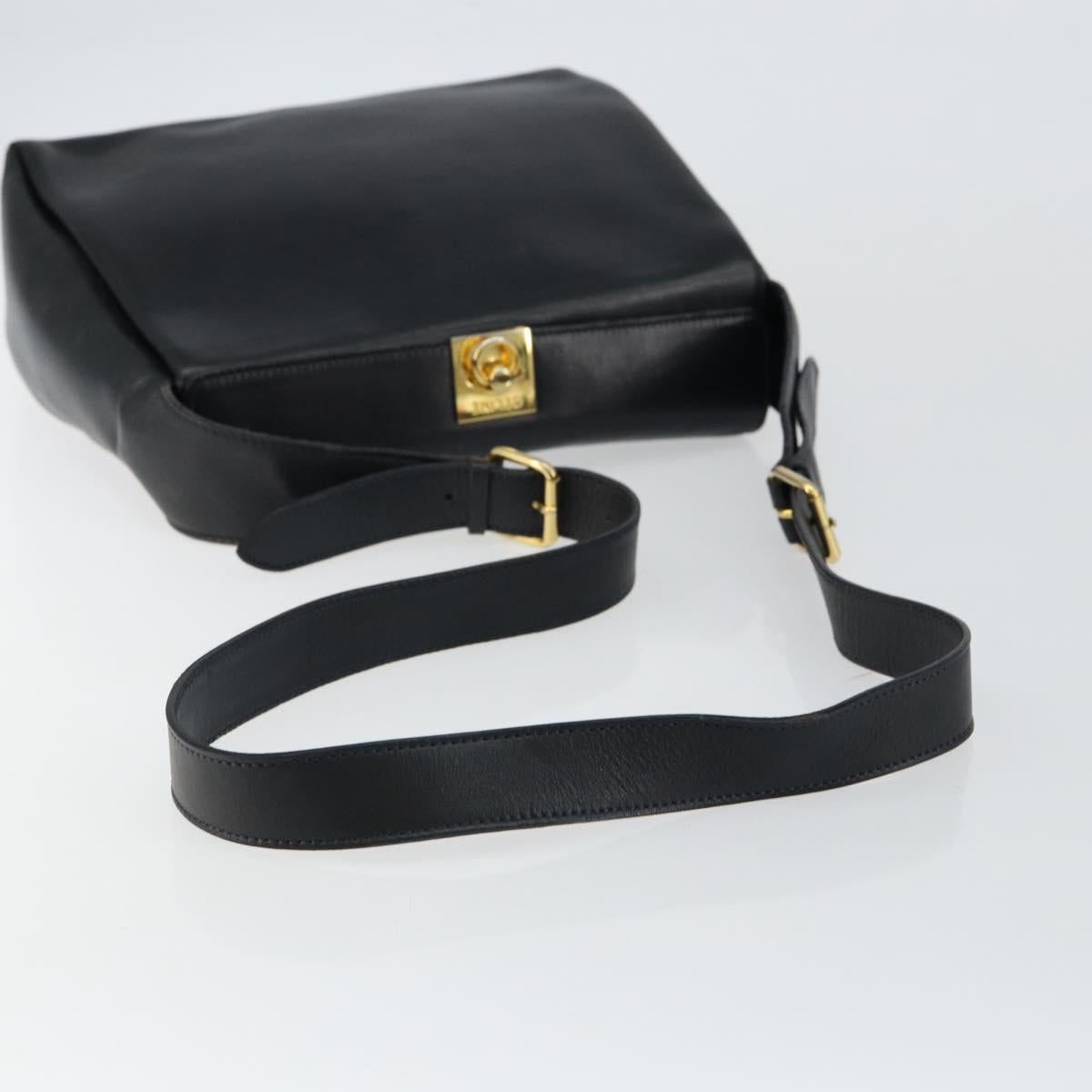 CELINE Shoulder Bag Leather Navy Gold Auth am9321