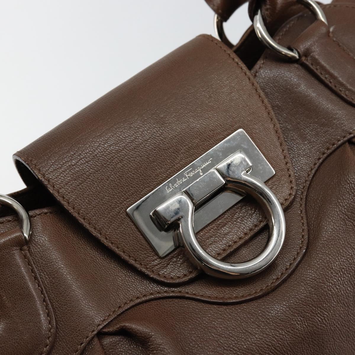 Salvatore Ferragamo Gancini Shoulder Bag Leather Brown Auth am9322
