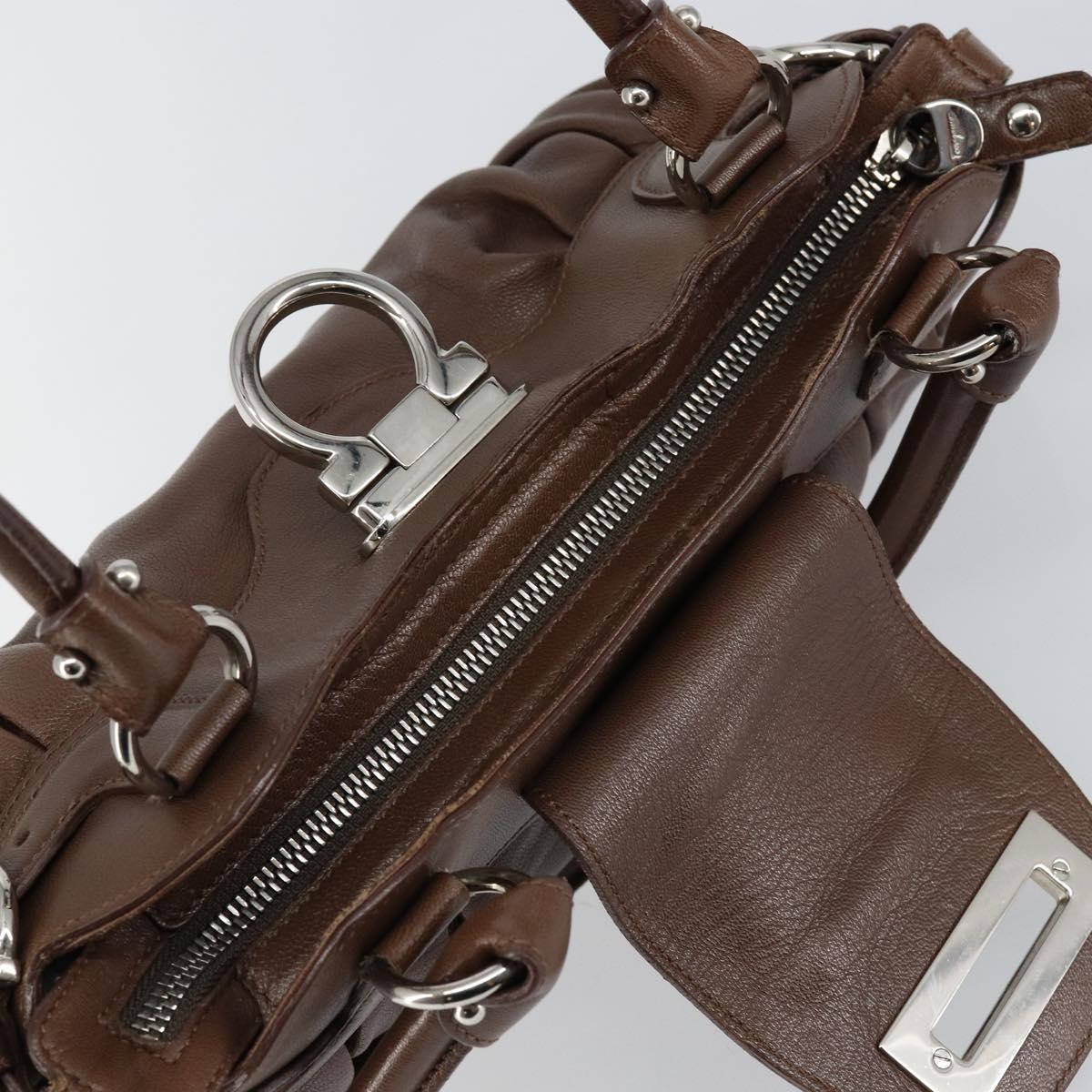 Salvatore Ferragamo Gancini Shoulder Bag Leather Brown Auth am9322