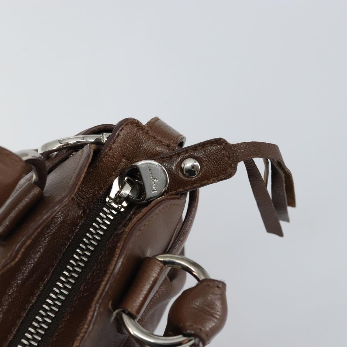 Salvatore Ferragamo Gancini Shoulder Bag Leather Brown Auth am9322