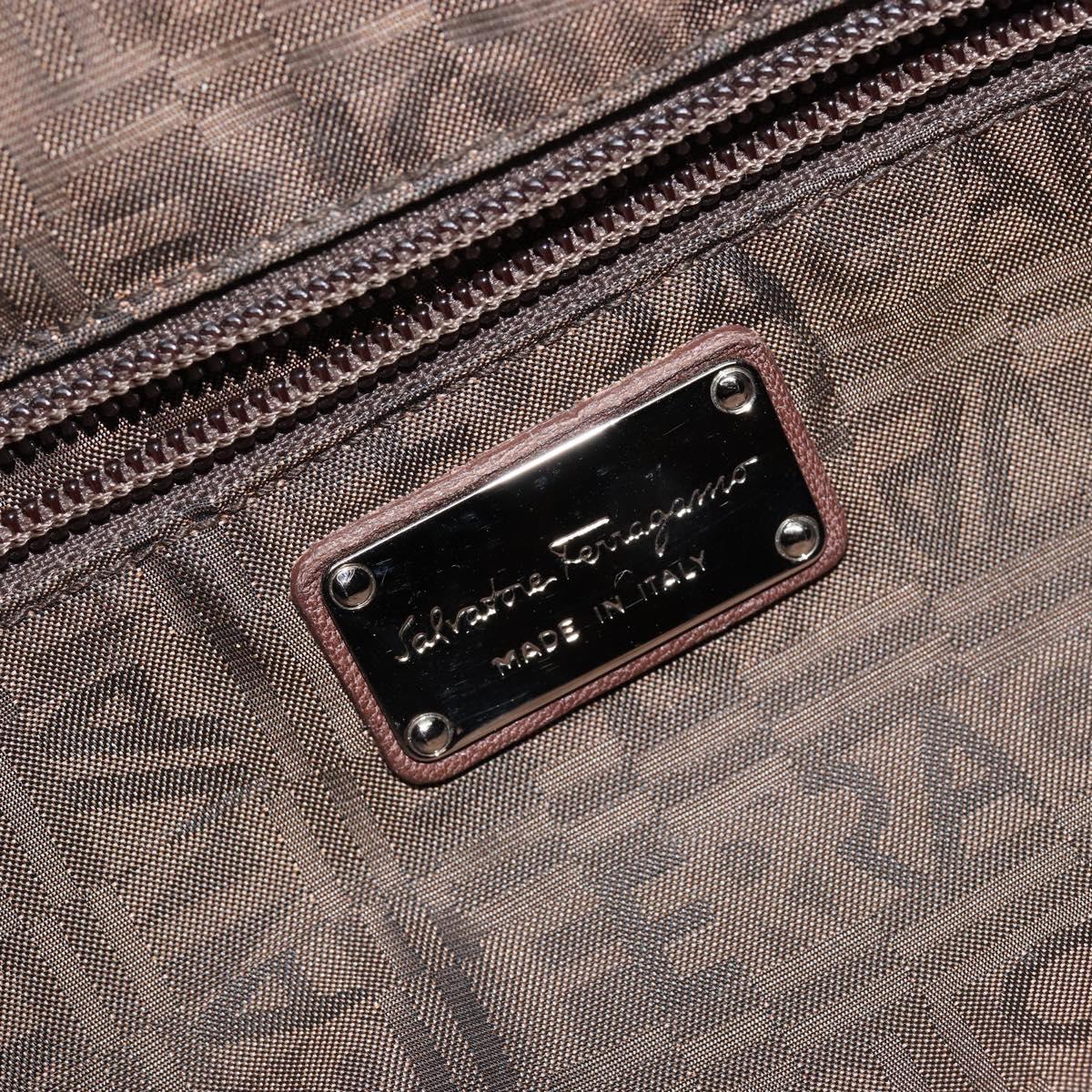 Salvatore Ferragamo Gancini Shoulder Bag Leather Brown Auth am9322