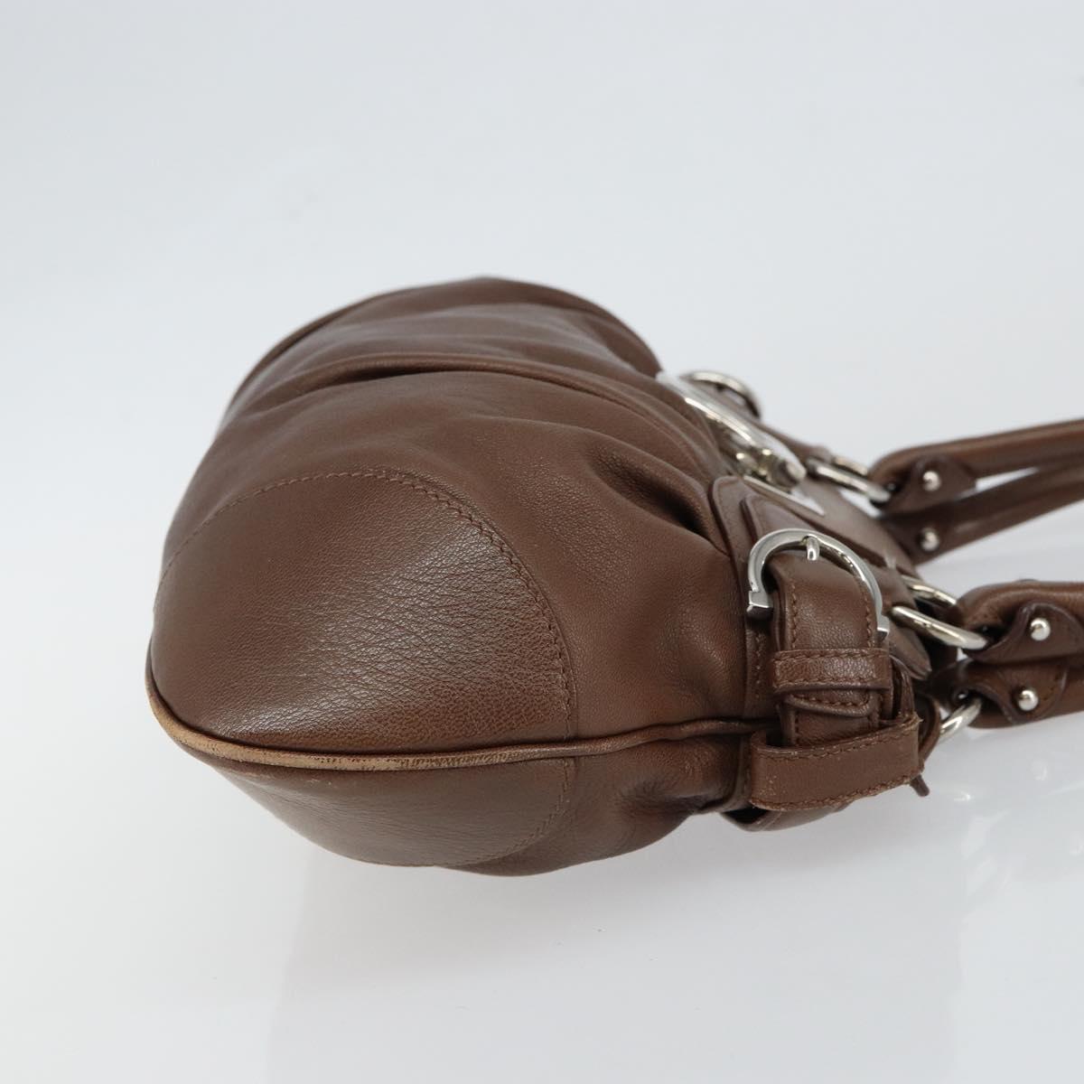 Salvatore Ferragamo Gancini Shoulder Bag Leather Brown Auth am9322